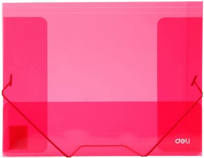 Deli Plastic W39504RD4 Translucent 3-Flap Document Folder with Elastic Closure, A4