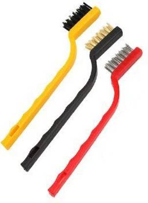 Reiz Mini Wire Brush Set,Cleaning Tool Kit - Brass, Nylon, Stainless Steel Bristles 3 Pcs Handle Scratch Brush