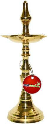 Real Seed Brass Lamp, Brass Samai, Pital Samai, Hindu Pooja Article, Puja Diyas, Pooja Deepak Oil Lamp - Size - 18.5 CMS Brass Table Diya