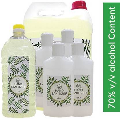 W2 Liquid  5 Litre & 2 Litre Gel  & 120 ML Pack Hand Sanitizer Bottle