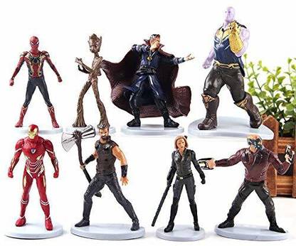 smart anime buy 8 pcs Avengers End Game Thanos, Doctor Strange, Iron-Man, Spiderman, Black Widow, Groot, Star-Lord, Thor 17-18 cms Action Toys Set