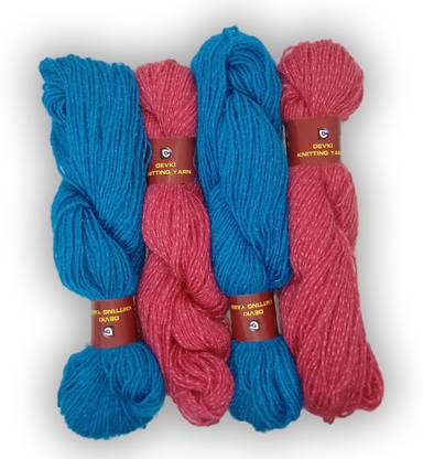 devki knitting yarn CHAMCHAM SHINY KNITTING YARN ( yarn weight-200gm) WATERMELON PINK AND CERULEAN COLOR