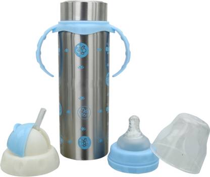 GURU KRIPA BABY PRODUCTS Presents 180 ML Multi functional Baby Food Grade Cartoon Print Stainless Steel Feeding Bottle Cum Straw Cum Sipper With Silicone Straw Thermos Flask Vacuum Water Bottle Attractive Color And Beautiful Design (4 Hours Hot-Cold Temperature Maintenance Guaranteed) - 180 ml