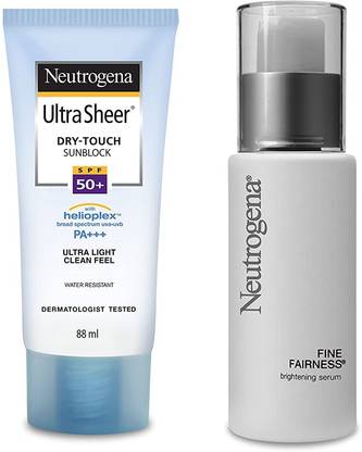 NEUTROGENA Detan Skin Care Regime With Complete Skin Brightening Serum - Fine Fairness Brightening Serum(30Ml);Ultra Sheer Dry Touch Sunblock Spf 50+(88Ml)