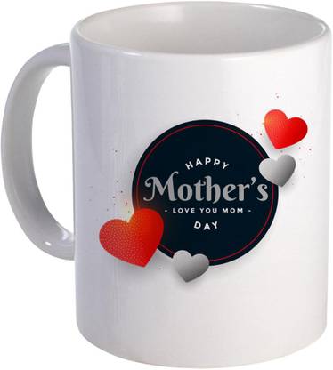 COLOR YARD best happy mother's day red hearts frames background design on Ceramic Coffee Mug