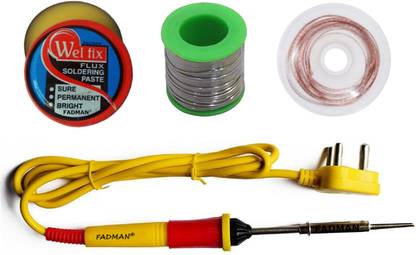 FADMAN 4 IN 1 Soldering Iron Kit (Set of 4) | Solder Wire | Soldering Paste Flux | Desoldering Wick | Yellow+Full Red Soldering Iron 25 W Simple
