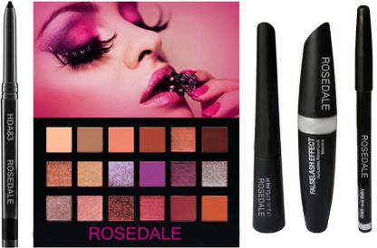 ROSEDALE Smudge Proof HDA83 Essential Makeup Drama Beauty Elite Kohl Kajal & The Desert Dusk New York Edition Creamy Velvet Blushed Icon Eyeshadow Palette & 3in1 Beauty Eyeliner , Mascara , Eyebrow Pencil