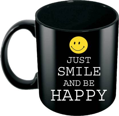 Abhirocks Smile Clipart Just Smile And Be Happy on Solid Black Ceramic Coffee Mug
