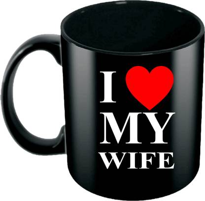 ADITI Designs Happy anniversary I love mY Wife on Solid Black Ceramic Coffee Mug