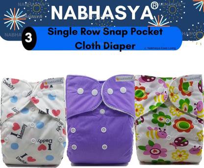 NABHASYA Classic and Basic Cloth Diaper-No Insert-Pack of 3-Mummy Daddy Love, Purple , Honey Bee