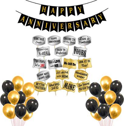 Prihit Happy Anniversary Combo (Banner Photo Booth Balloon) for Anniversary Decoration