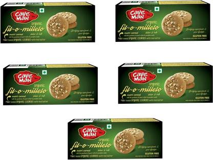 CAVEMAN 100% Organic Millet Cookies - Fit-O-Milleto- Pack of 5 (Each Pack of 60gm) Cookies Biscuit