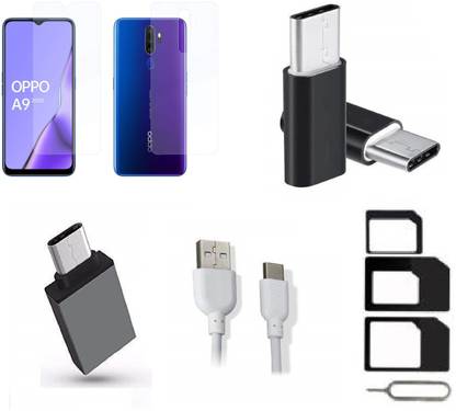 Naitikul Screen Protector Accessory Combo for OPPO A9 2020, Tempered Glass, TYPE-C CONNECTOR, TYPE-C OTG