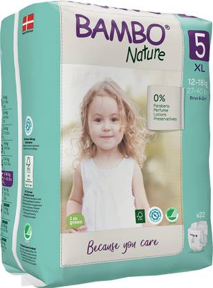 Bambo Nature Size 5, 12-18 kg, XL Size, 22 Count, for Toddler Baby - Super Absorbent, Eco-Friendly and with a Wetness Indicator - XL