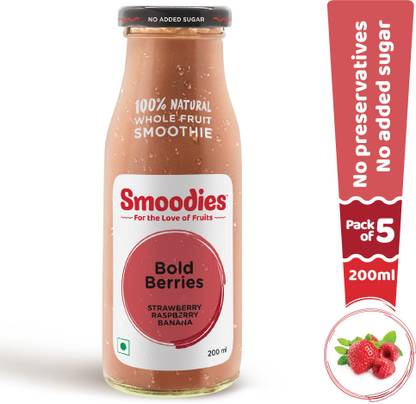 Smoodies Strawberry & Raspberry Smoothie, 200 ml (Pack of 5)