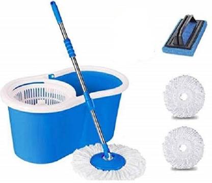 JSN Spin Floor Cleaning Easy Bucket Pvc Mop With 2 Microfiber Heads Get 1 Tile brush Mop Set