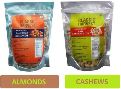 Classic Harvest Premium Quality Almonds/Badam (250 gm) & Cashews (200 gm) Almonds, Cashews
