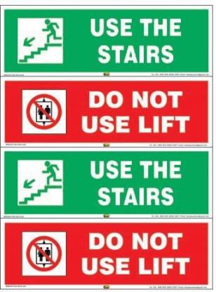 Mr. SAFE Use the Stairs and Do Not Use Lift In PVC Sticker (Pack of 4) 15 Inch X 6 Inch Emergency Sign