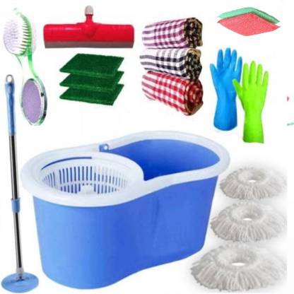 JSN Easy Magic Spin Floor Mop 360 Degree Bucket mopper floor cleaner with bucket 3 M Mop Set