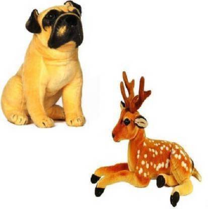 Saubhagye Gift basket stuffed Soft Animal Toy for kids/Birthday Gift/Boy/Girl Combo of Pug Dog and Deer- 35 cm  - 35 cm