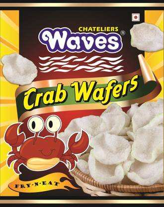 WAVES Crab Wafers/Crackers (100grams x pack of 3) Fryums (Pack of 3)