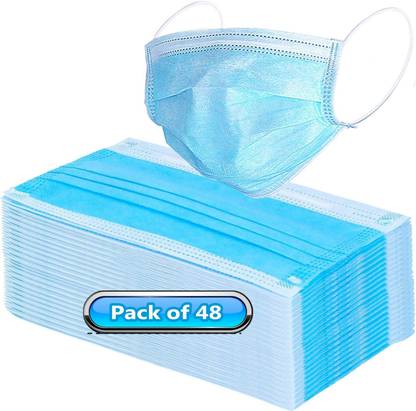 DEFINITELY Disposable Air Pollution & Protection Mask Face Mask Nose Mask Dust Mask surgical mask with elastic ear loop ( Pack of 48 ) MASK-1_48 Water Resistant Surgical Mask With Melt Blown Fabric Layer