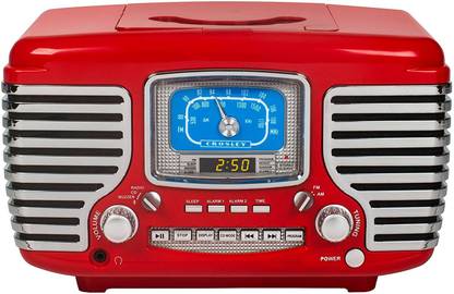 Crosley CR612D-RE Retro AM/FM Dual Alarm Clock Radio with CD Player and Bluetooth 0.5 inch CD Player