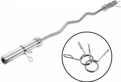 FITSY Barbell Rod EZ Curl Bar 5 Feet 50mm Olympic with Spring locks Weight Lifting Bar