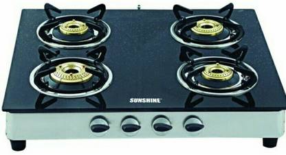 SUNSHINE ss 4 burner Glass, Stainless Steel Manual Gas Stove
