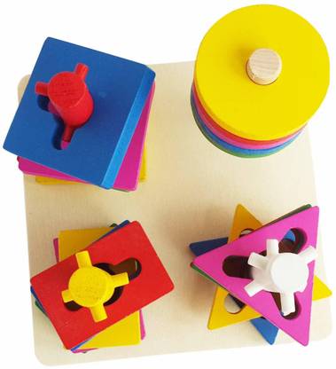 ADICHAI Multi Coloured Geometrical Building Blocks - 4 Shapes - Circle Triangle Square and Rectangle - Understanding Shape, Size and Colors - for Kids 1 Year and Above
