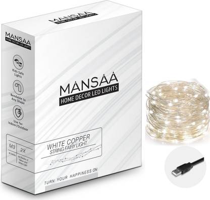 MANSAA 30 LEDs 3.05 m White Steady String Rice Lights