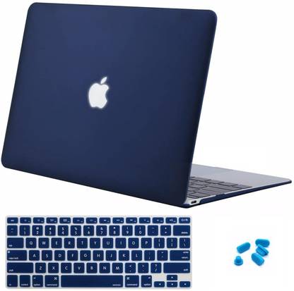 Midkart Front & Back Case for Macbook 12" Inches Retina Matte Navy Blue Model A1534 Logo-Cut Cover, Key Guard & Dust Plugs