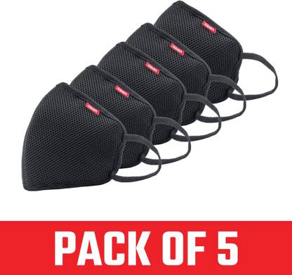 asian washable reusable face masks for germ protection | 6 layer face mask with respirator | Anti virus, air pollution, dust | Pack of 5 black mouth cover MASK RESPIRATOR-1001cBLK-L5 Reusable