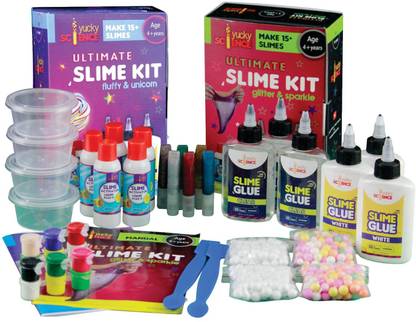 yucky science 41 Pieces Ultimate Slime Making Kit for Kids Combo Pack of 2 - Glitter & Sparkle. Unicorn & Fluffy. Make 30+ Slimes. Age 4 Years and Above