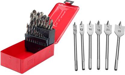 Digital Craft 25Pcs/Set Twist High Speed Steel Drill Set Drilling Bit Metal Metric Tools 1-13mm Woodworking Metal Tools, 6pcs Flat Wood Drill Bit Set Hex Shank Boring Bit For Wood PCB Plastic Hardwood Board Hole Saw Drilling Woodworking Tools