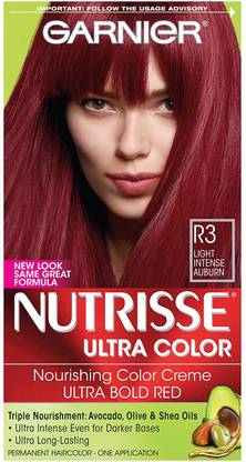 GARNIER Ultra Color Nourishing Hair Color Creme, R3 Light Intense Auburn , Intense Auburn