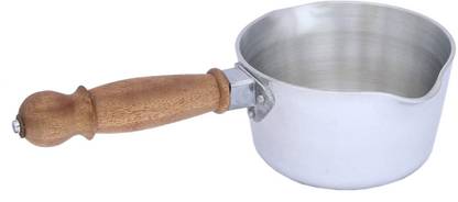 Dharam Paul Traders Aluminum Two Lip Wooden Handle Saucepan/Tea pan for Kitchen,Heavy Weight,2 liter Milk Pan 16 cm diameter 2 L capacity