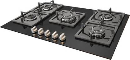 Kaff NBD 2T 90 BG|SABAF Burner| Black Tempered Glass|Cast Iron Grills|Ergonomic Metal knobs Stainless Steel Manual Hob