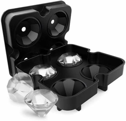 HASTHIP 3D Ice Mold, Silicone Diamond Shape Ice Tray for Chilling Whiskey Cocktails Black Silicone Ice Cube Tray
