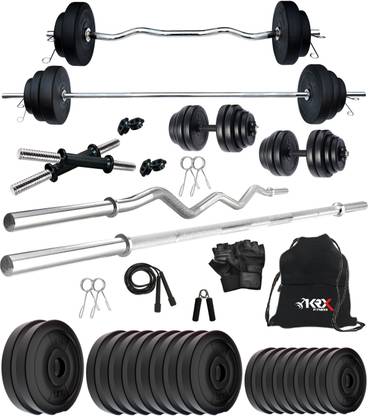 KRX 50 kg PVC 50 Kg Home Set with 3 Ft Curl & 5 Ft plain Rod & 1 Pair Dumbbell Rods Home Gym Combo