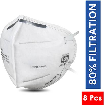 Gabbar 9004IN Particulate Respirator Mask With Three Layers of Filter | Ability To Filter Above 90% Of .3 Micron Particulate Dusts (8 Mask in Pack, White Self Design) Reusable, Washable