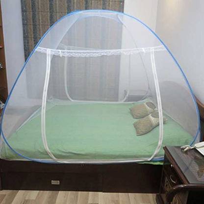KLASSIC Polyester Adults Washable Folding Mosquito Net with 2 Side Door(Blue, Poly Propylene) Mosquito Net