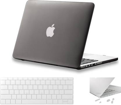 Midkart Front & Back Case for Macbook Pro 13" Inch Retina Smoke Grey Model A1502 / A1425 Logo-Cut Cover, Keyguard, DustPlugs