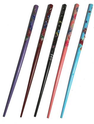 salvusappsolutions Wooden Handmade Multicolor Juda Hair Pin/Stick Set of 5 Bun Stick