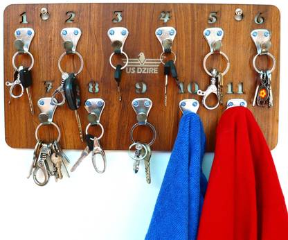 US DZIRE 826 Multi Key Holder, Cloth Hanger Hook Handcraft Art. Wood Key Holder