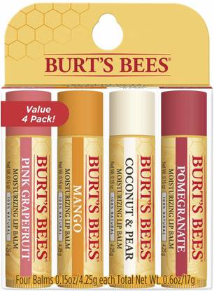 Burt's Bees Natural Moisturizing Lip Balm, Superfruit, 4 Tubes in Blister Box Pomegranate, Coconut & Pear, Mango, Pink Grapefruit