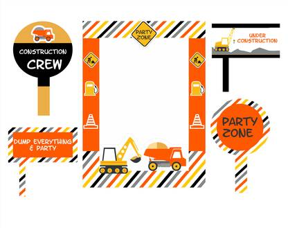 Theme My Party CONSTRUCTION THEME PARTY SELFIE PHOTO BOOTH PICTURE FRAME AND PROPS - PRINTED ON STURDY MATERIAL Photo Booth Board