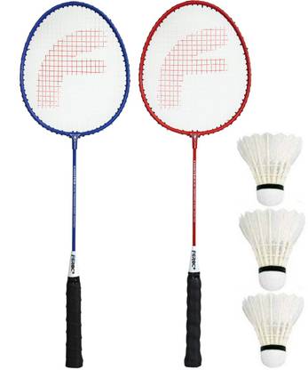 FEROC Fighter Aluminum Badminton Racket Set of 2 with- 3 Pieces Feather SHUTTLES Badminton Kit