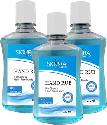 Skiura Hand Rub with 70% Alcohol, FDA Approved (Kills Germs & Bacteria without using water) with Tea Tree Oil (Pack of 3) Hand Rub Bottle