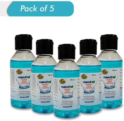 FUNGIFAR Instant  kills 99.9 % of gems (without water) - 100ml x5 Hand Sanitizer Bottle